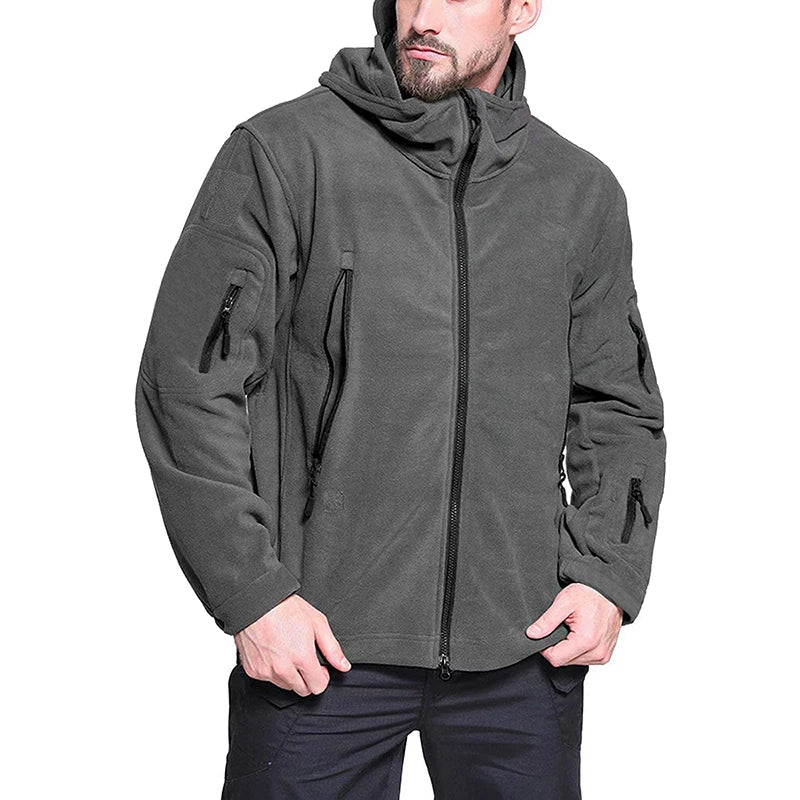 Winter Tactical Fleece Jacket Men Warm Polar Outdoor Hoodie Coat Multi-Pocket Casual Full Zip Sport Hiking Jacket