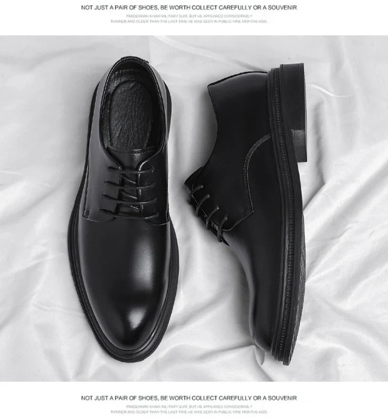 Mens Black Leather Shoes Autumn British Style Formal Business Footwear Low Top Commute Style Dress Shoes For Suits