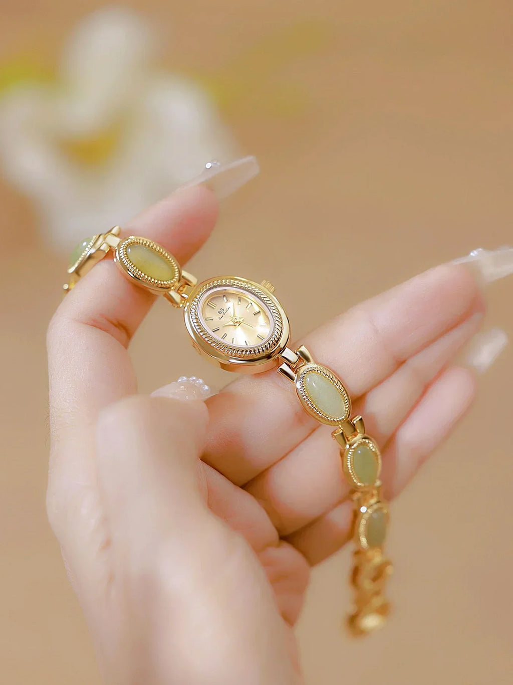 Women's Watch Ladies Bracelet Luxury Brand Waterproof Retro Natural Dongling Stone Hotan Jade Advanced Chain Watches Gift