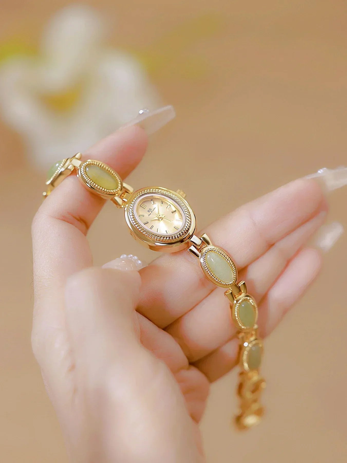 Women's Watch Ladies Bracelet Luxury Brand Waterproof Retro Natural Dongling Stone Hotan Jade Advanced Chain Watches Gift