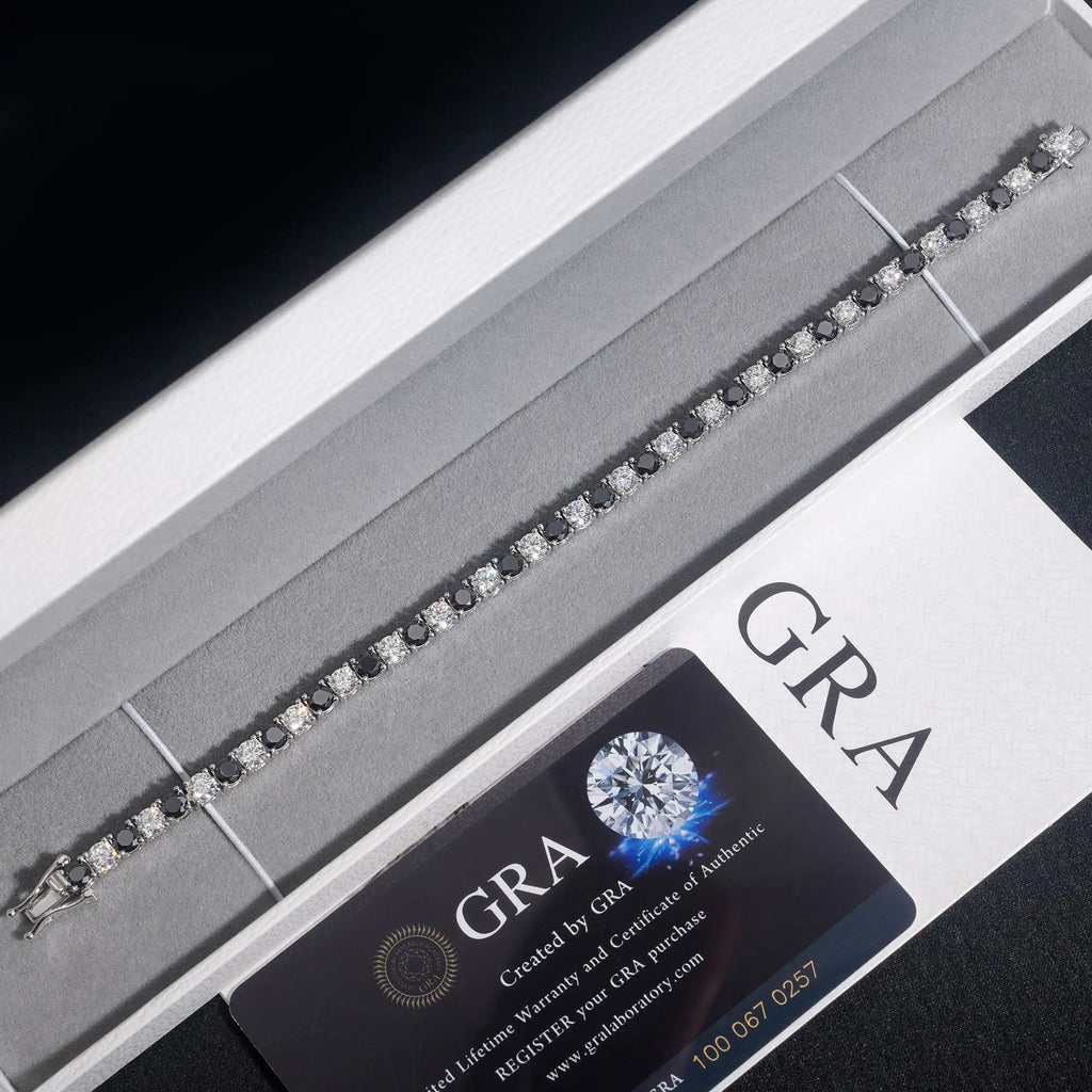 GRA Certified Real 3/4/5/6.5MM Black White Full Moissanite Tennis Bracelet for Men Women Original 925 Silver Link Bracelets