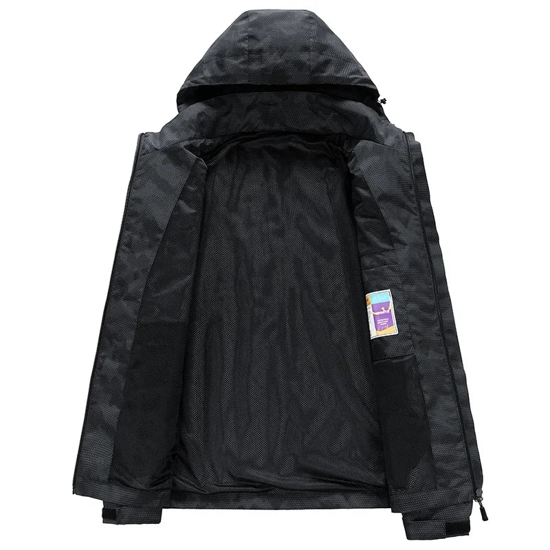 Spring Men's Windbreaker Korean Fashion Loose Waterproof Hooded Coat Outdoor Leisure Function Camping Camo Jacket Men's Workwear