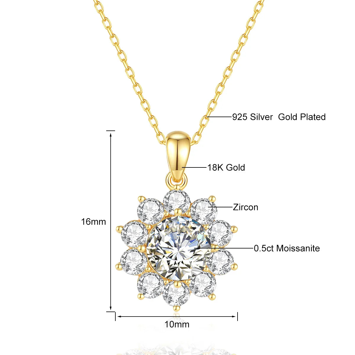 Sunflower 18K Gold Moissanite Pendant Women Wedding Lab Diamond Necklace Charm for Engagement Party Bridal Jewelry Accessorise