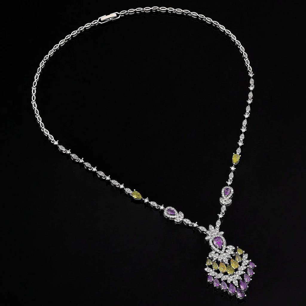 2024 Elegant Wedding Jewelry Set for Women Dubai UAE Bridal 4-piece Jewelry CZ Zircon Tassel Necklace Earrings Set