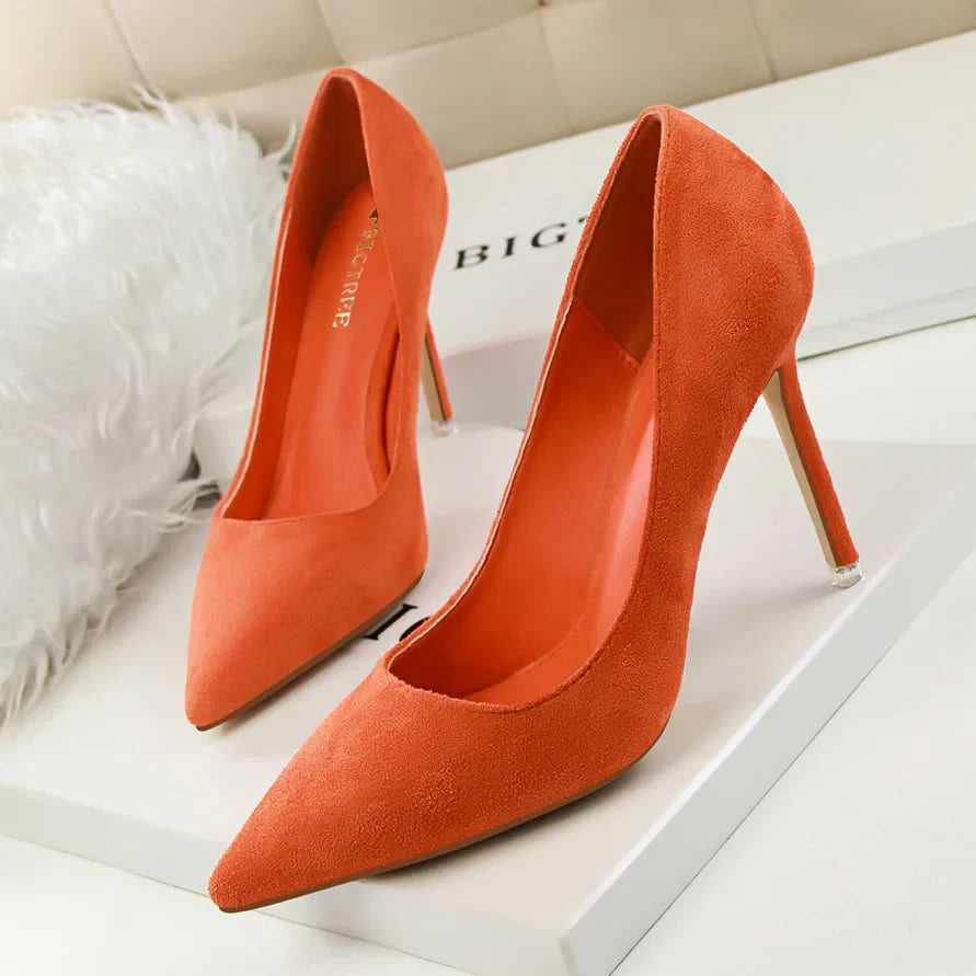 Women 9cm High Heels Yellow Burgundy Pumps Plus Size Stripper Suede Escarpins Lady Wedding Bridal Scarpins Green Blue Prom Shoes