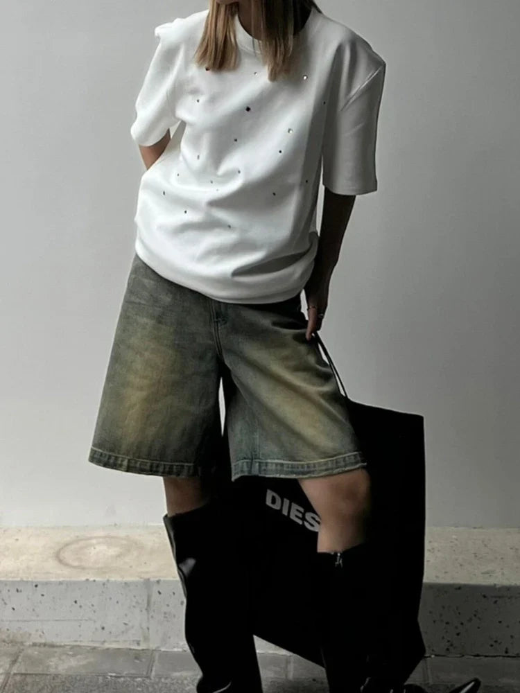 S-4XL Denim Shorts Women Chic Leisure Streetwear High Waist Korean Style Summer Knee Simple Comfortable Students Clothing New