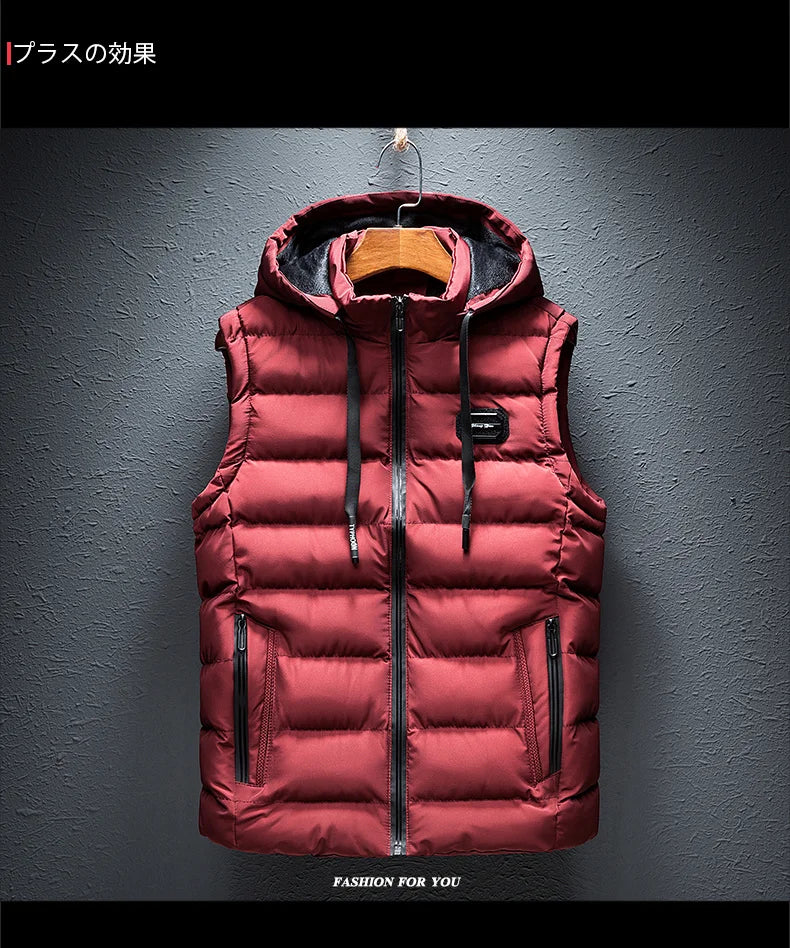 New Hooded Casual Vest Jacket for Men Autumn Winter Warm Sleeveless Jacket Fashion Comfortabel Zipper Waistcoat Plus Size M-6XL