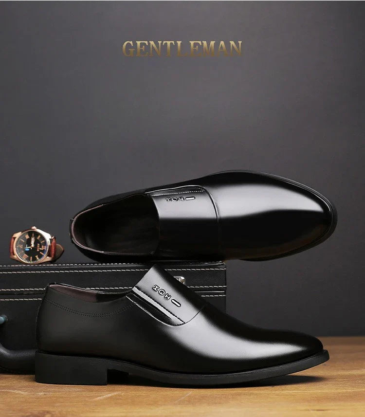 2026 New Men's Leather Slip-On Dress Shoes Formal Business Casual Loafers Male Fashion Non-slip Office Wedding Shoes Man
