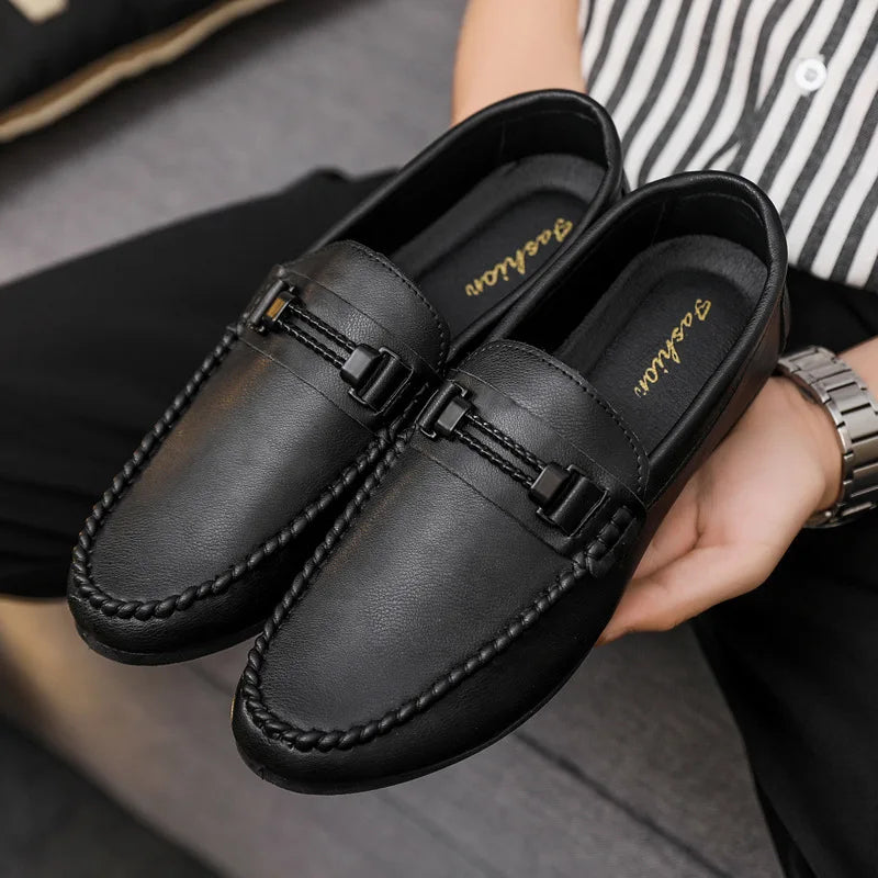 Men’s Casual Leather Shoes – Comfortable Daily Walking Loafers (Black, Brown)