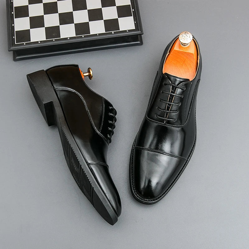 Classic Men's Derby Formal Shoes – Genuine Leather Lace-Up Dress Footwear