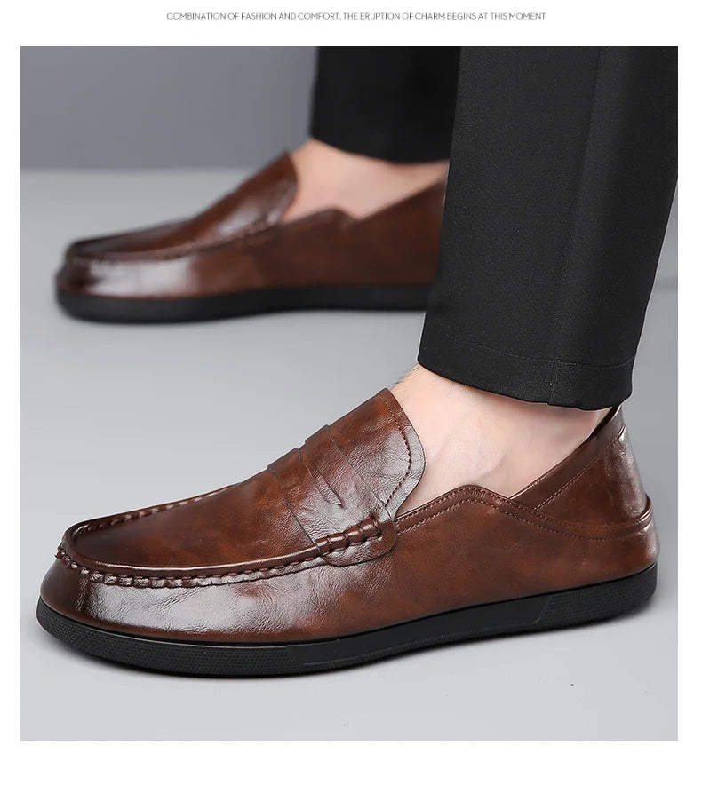 Genuine Leather Men Loafers Comfortable Mens Casual Shoes Luxury Brand Man Formal Dress Shoes Breathable Slip on Boat Shoes