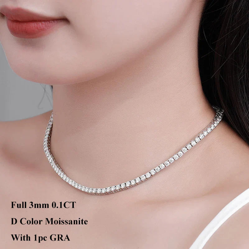 Real 2-5mm Full D Color Moissanite Tennis Neck Chain Necklace for Woman Man 925 Silver GRA Certified Party Bridal Necklaces