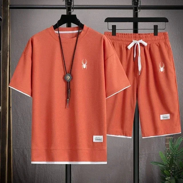 Men's short sleeved T-shirt and sports shorts set casual sportswear Korean fashion summer