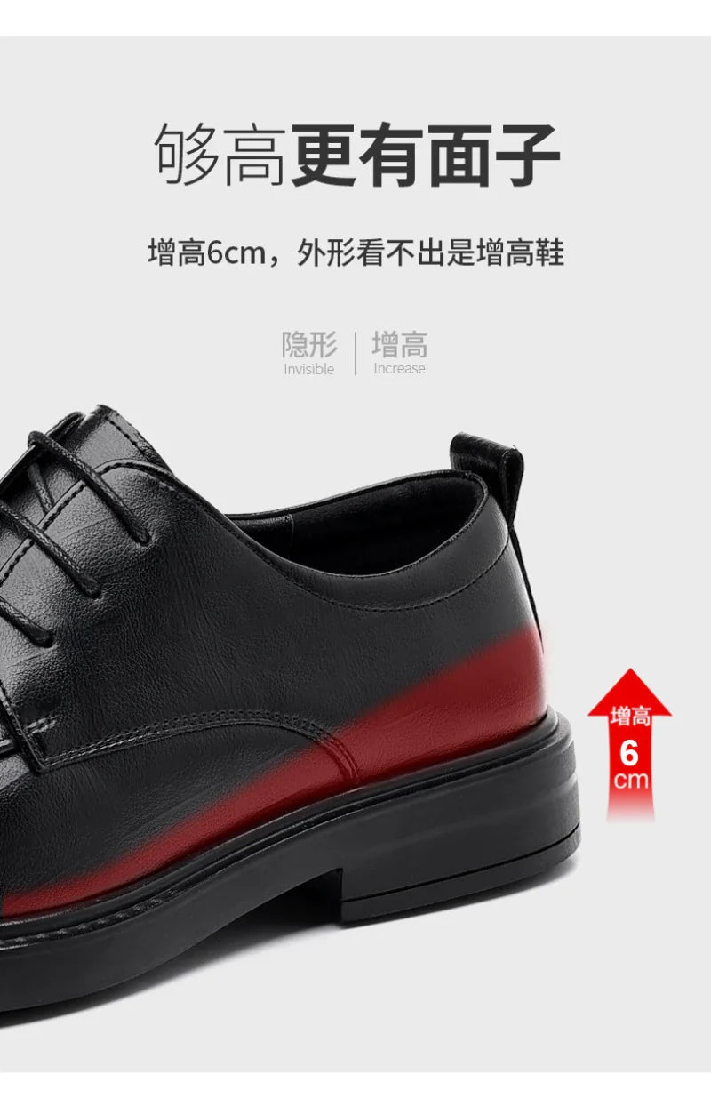 Leather Shoes Men's Four Seasons Business Formal British Casual Commuting Style Black Heightening Wedding Groom's Shoes New