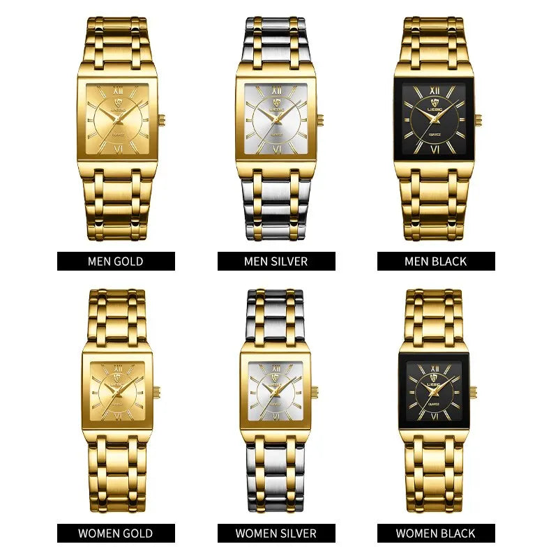 Luxury Golden Quartz Wristwatches For Female Girl Male Fashion 30m Waterproof Women Ladies Mens Watches Relogio Feminino