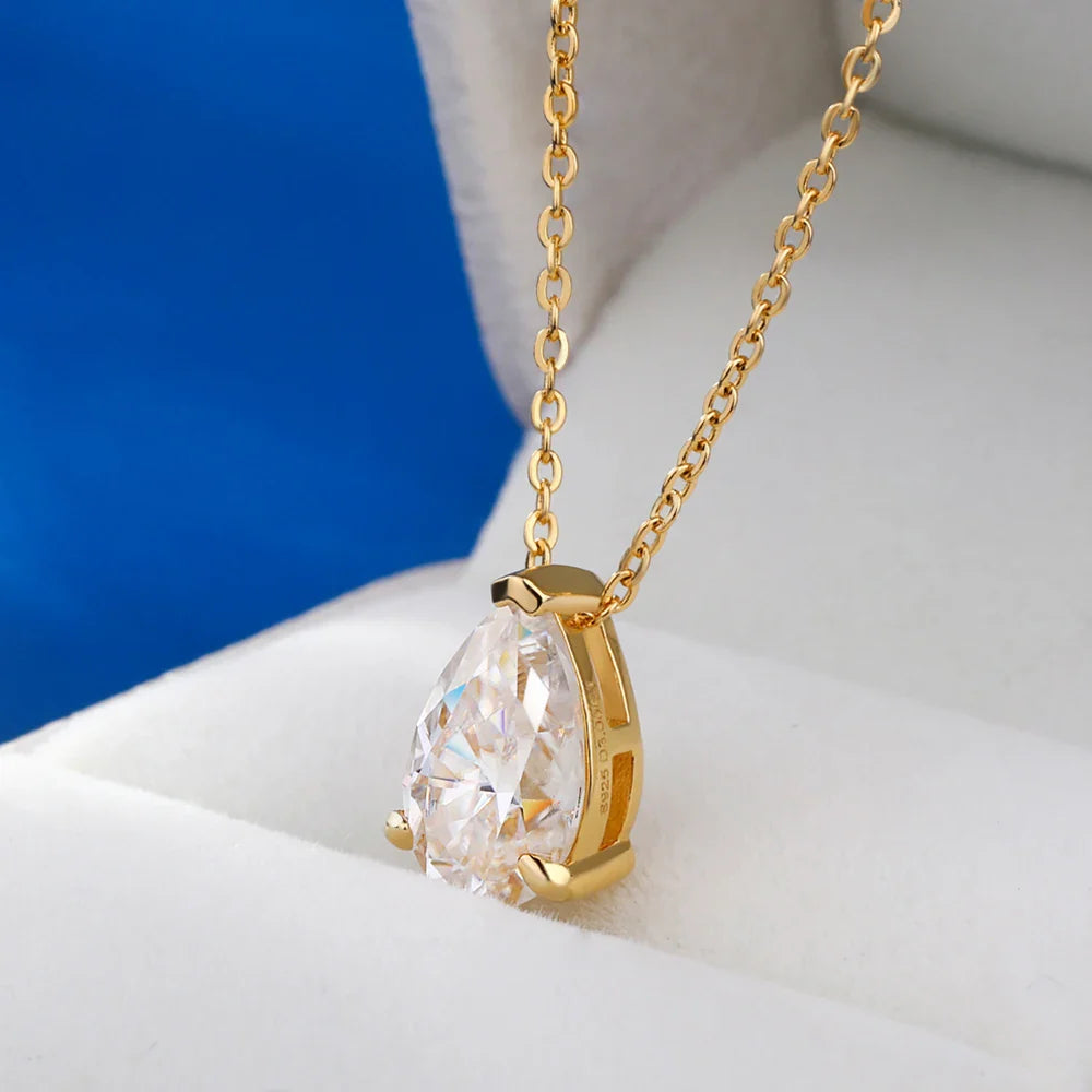 1-4Carat Pear Cut Moissanite Solitaire Pendant Necklace for Women S925 Silver 18K Gold Plated Waterdrop Neck Chain Jewelry Gift