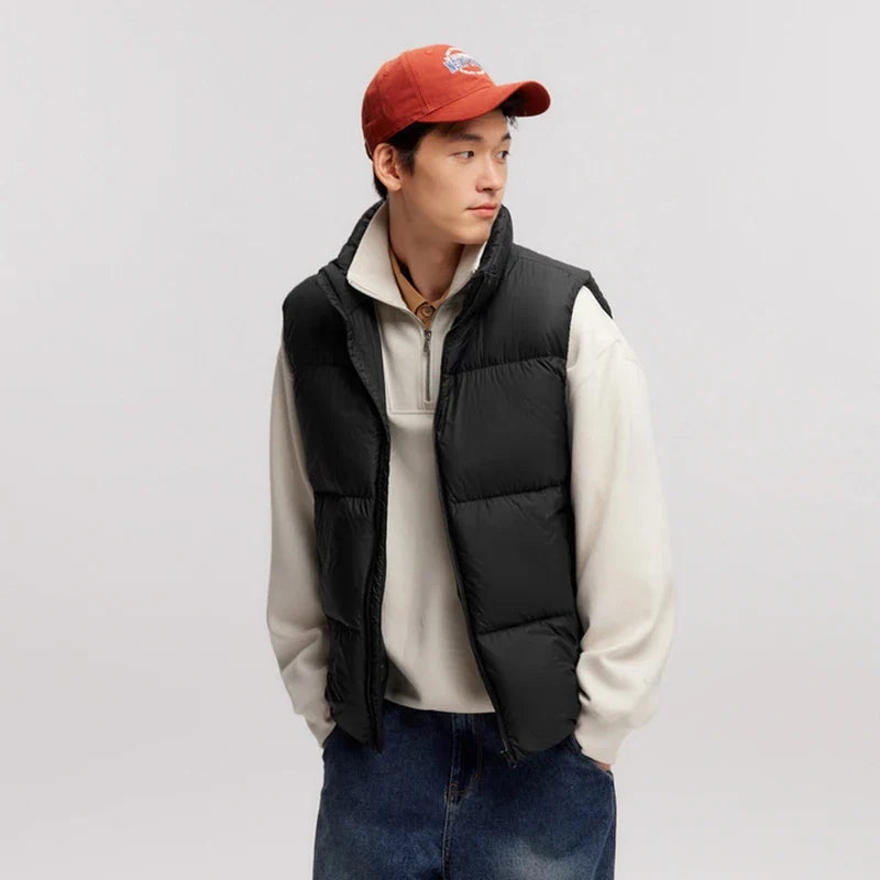 Down Vest Men 2024 Winter New Thermal Three-Proof Coat Solid Color Puffer Vest Versatile Vest