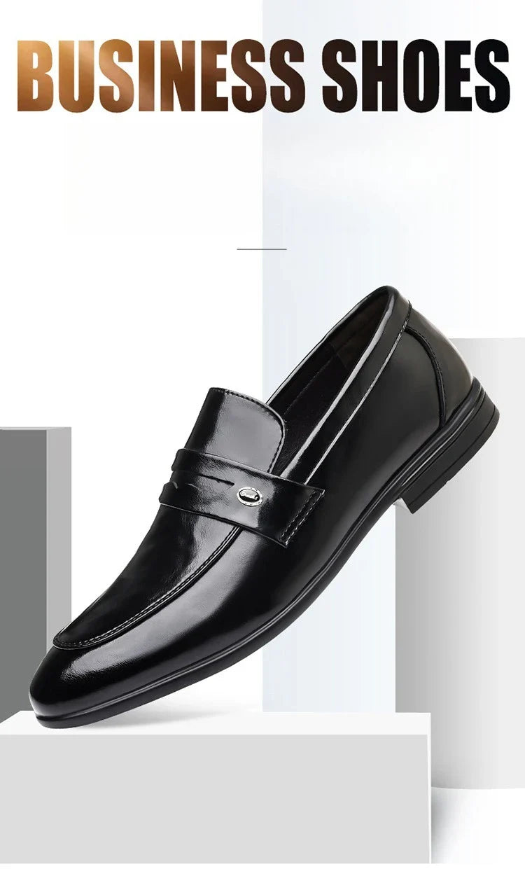 2026 Spring New Men's Glossy Leather Loafers Slip-On Business Casual Dress Shoes Male Non-slip Formal Office Shoes for Man