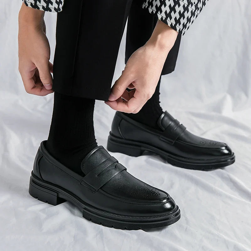 Spring Luxury Thick soled Casual Shoes Men's Black Penny loafers men Brown Business Office Dress Shoes for Mentênis masculino