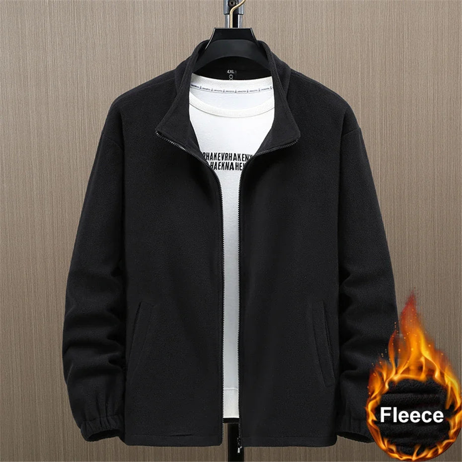 Solid Color Polar Fleece Jacket Men Winter Thcik Warm Fleece Jacket Coat Plus Size 12XL Fashion Casual Polar Fleece Coat Male