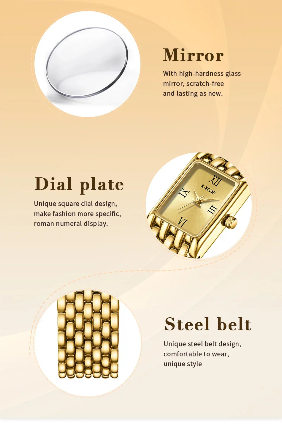 2025 New Gold Women's Watch Luxury Quartz Watch Stainless Steel Bracelet Retro Fashion 30M Waterproof Watch for Women reloj