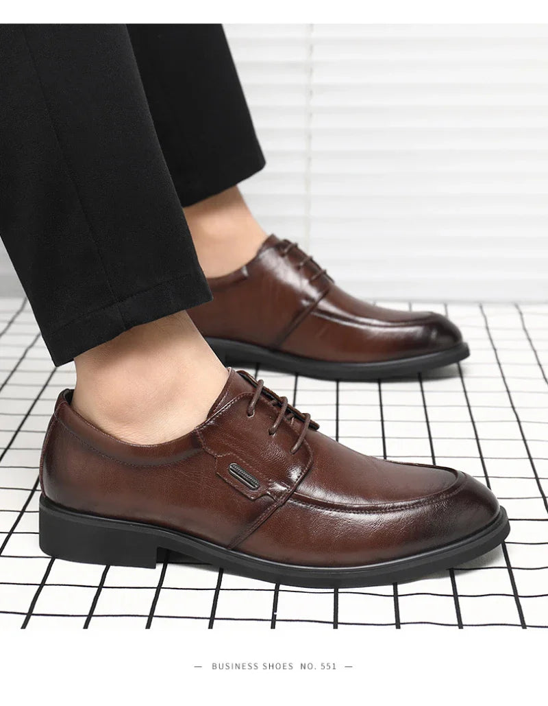 Brown Leather Dress Shoes British Style Lace Up Formal Business Footwear Groom Wedding Shoes Low Top Comfortable Office Shoes