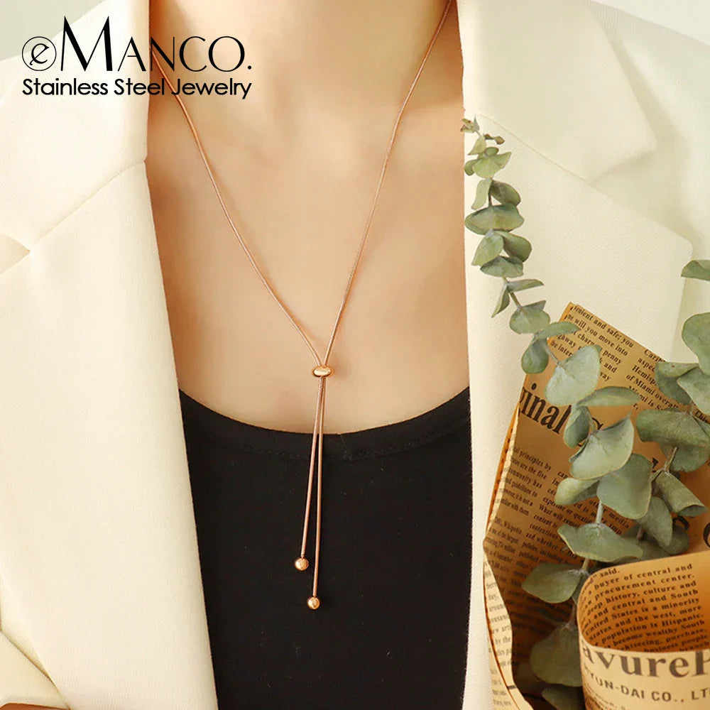 eManco Personalized Snake Chain Adjustable Y Necklace Clavicle Pendant Stainless Steel Necklace Women's Holiday Gift