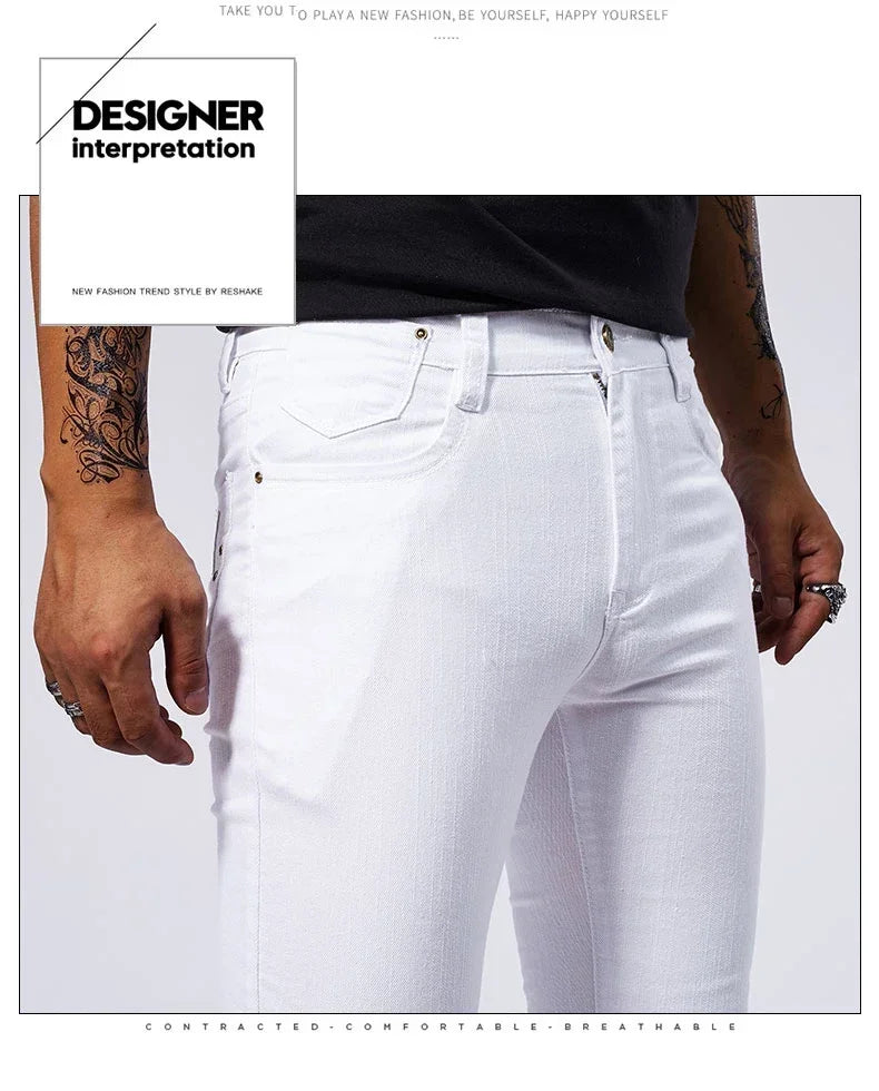 Men's White Casual Jeans New Denim Pants Comfortable Fashion Stretch Slim Fit Straight Trousers Male Clothing Streetwear Jeans