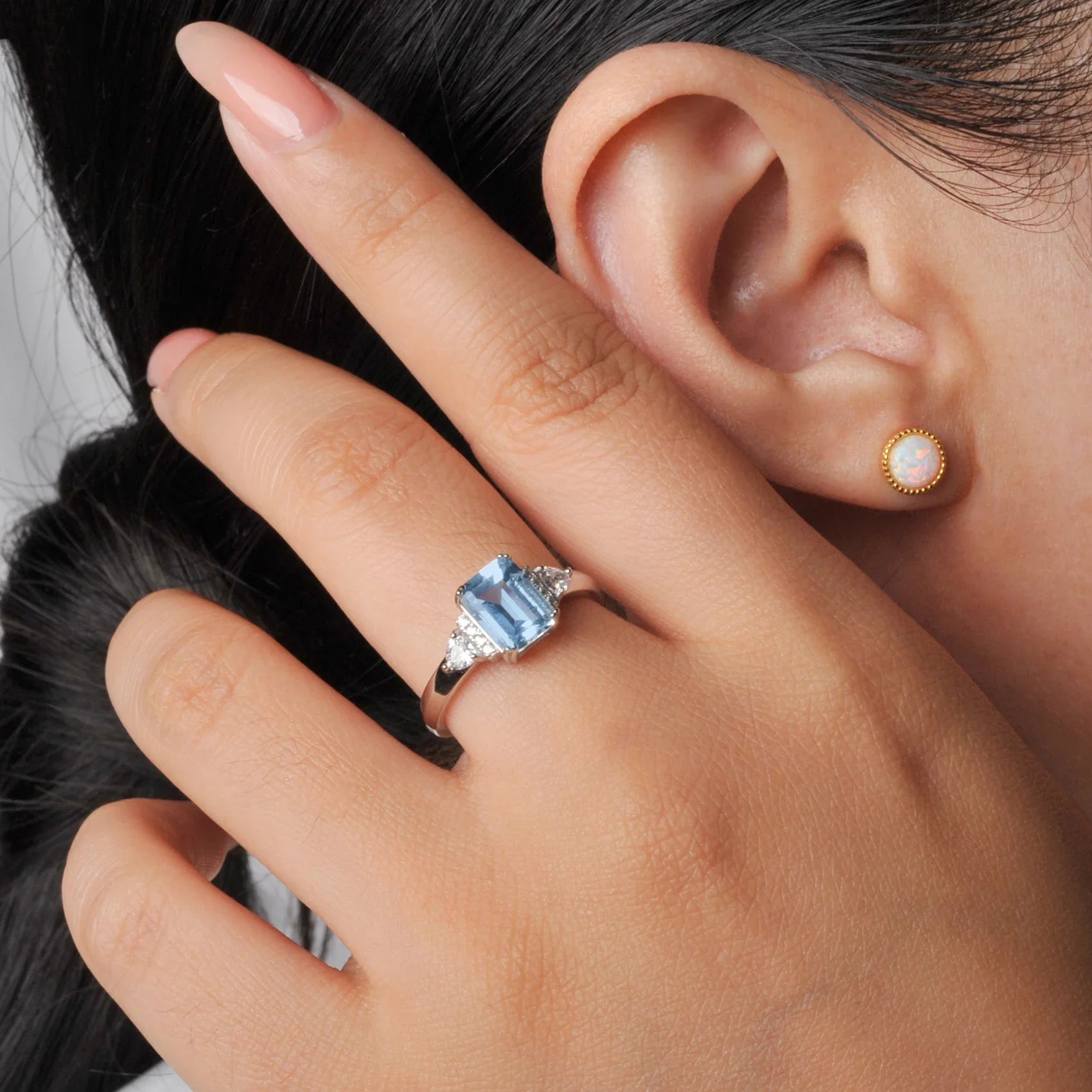 Sky Blue Topaz Emerald Cutring rings for women gift 925 sterling silver jewelry Free delivery elegant valentines fashion