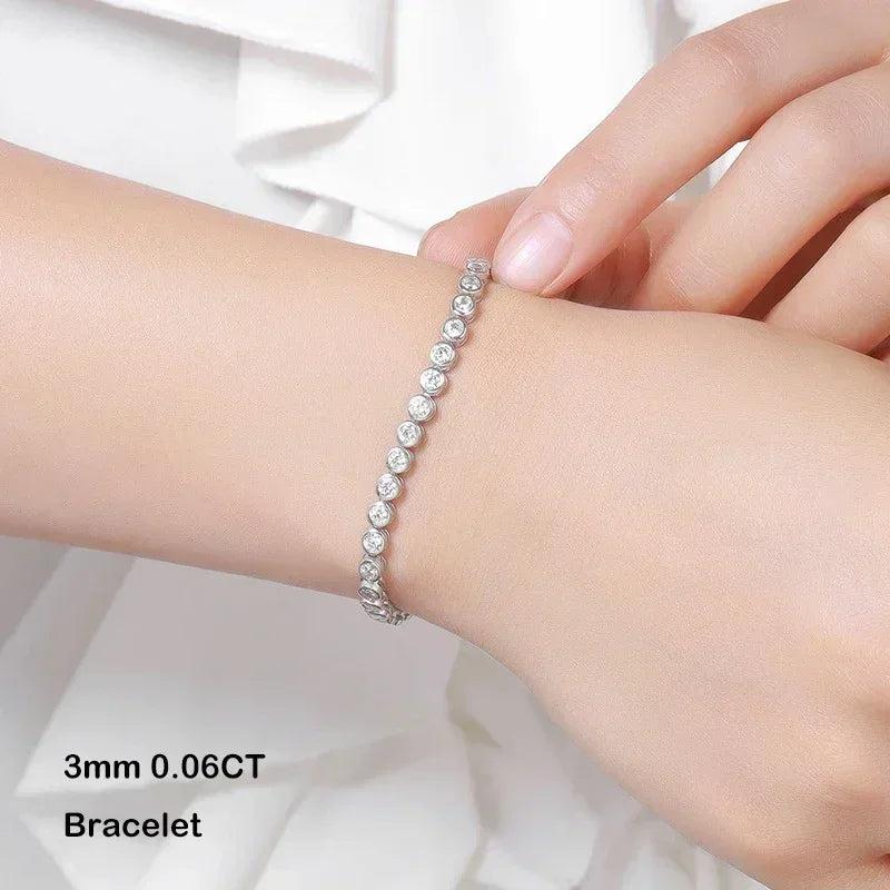 Bezel Full 2/3mm D Color Moissanite Tennis Necklace for Women S925 Silver Plated 18K Gold GRA Certified Diamond Bracelets