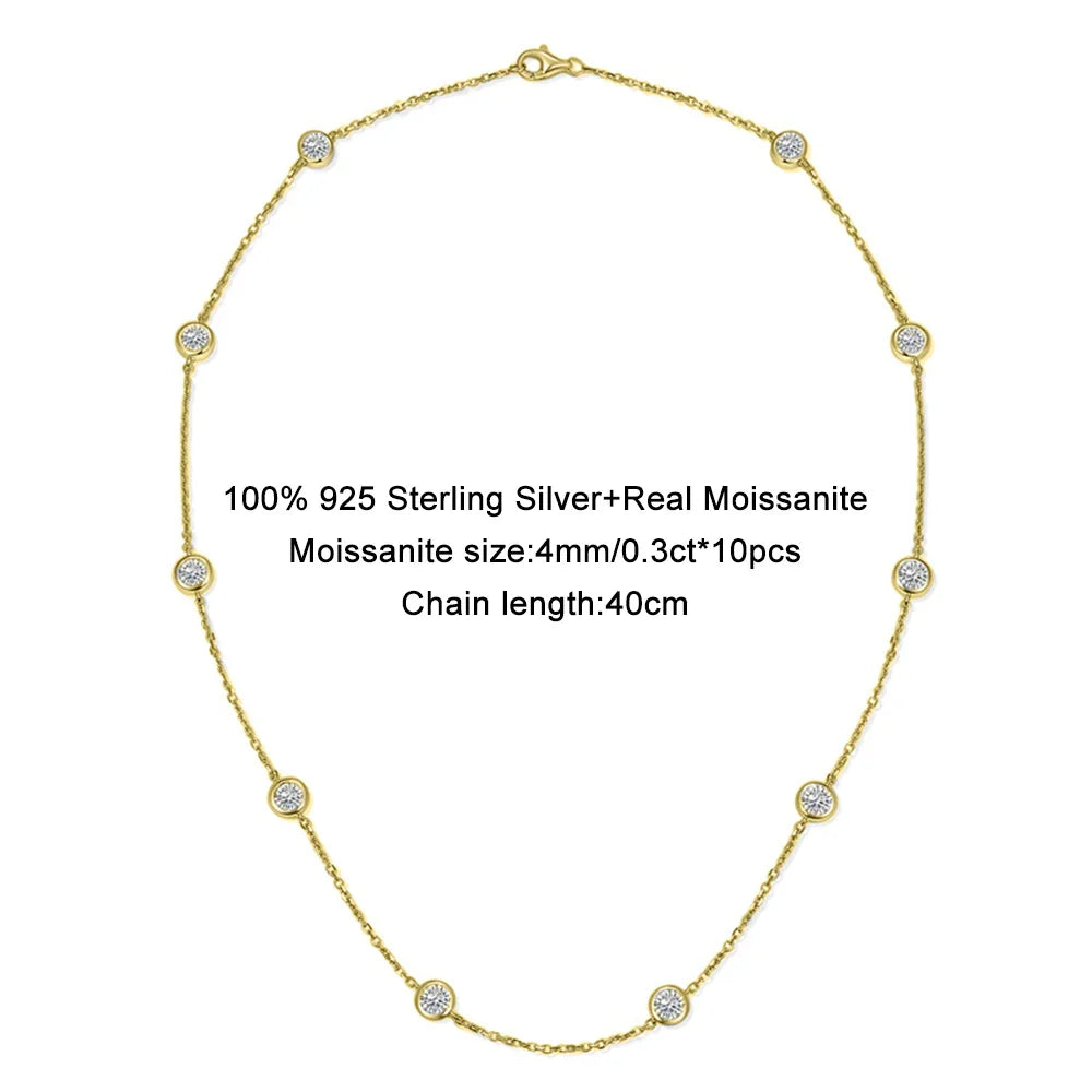 3mm 4mm All Moissanite Necklace for Women 925 Sterling Silver  Round Bubble Diamond Neck Chain Chocker Fine Jewelry GRA
