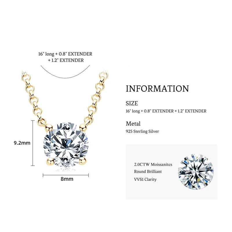 1CT 2CT 3CT Certified Moissanite Pendant Necklace For Women S925 Sterling Silver Solitaire Drop Necklaces Jewelry Gift