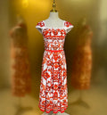 2026 Summer Women's New Fashionable Square Neck Short Sleeve Cotton Printed Waist cinching Mid length Dress
