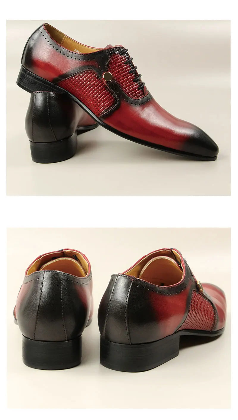 New Men's Business Leather Shoes Fashion Summer Lace-Up Red Black Hand Carved Wedding Shoes Anniversary Office Oxford Shoes