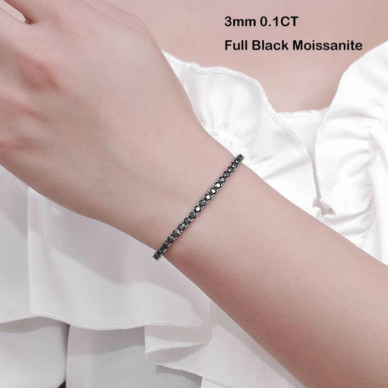 Certified Real 3/4/5/6.5MM Full Black Moissanite Tennis Bracelet for Women Men S925 Silver Link Bracelets Fine Jewelry