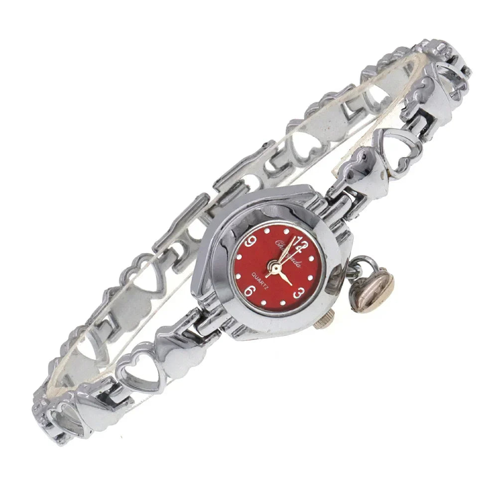 Cute Women's Fashion Small Dial Quartz Bracelet Wrist Watch Wholesale New Arrival with heart pendant Ladies Watch