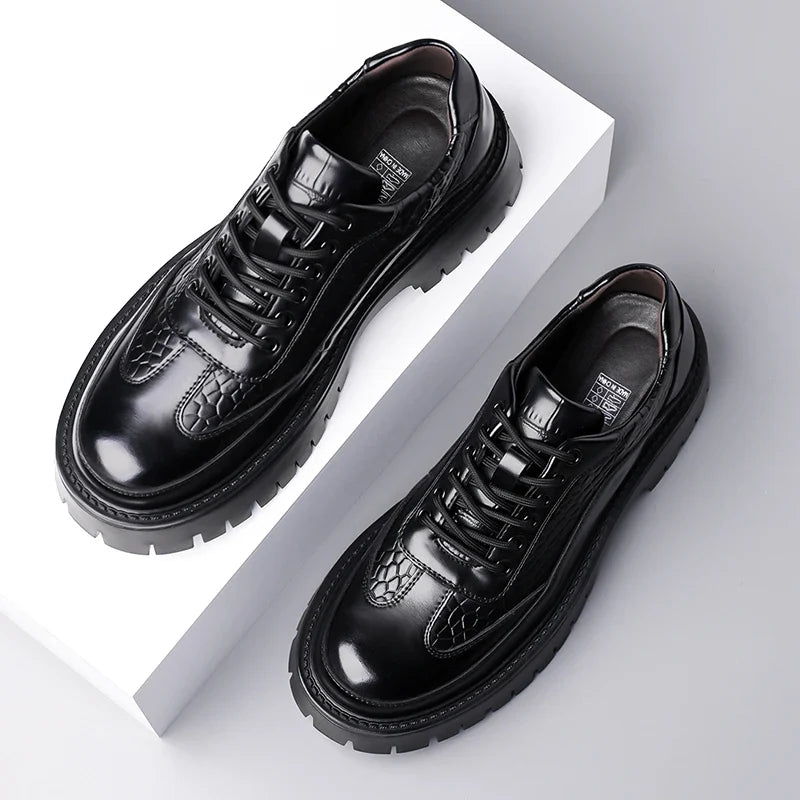 Retro Brown Men's Banquet Leather Shoes Thick Soled Wear-resistant Work Shoes2025 Classic Brand Men's Business Dress Shoes