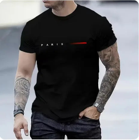 PARIS Men s casual suit spring and summer new style letter print American trend sports fashion short sleeved pants two-piece set