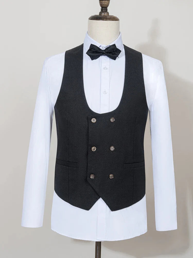 Black Men suit 3 piece set  gray elegant slim fit formal office and leisure banquet groomsman set groom's wedding dress