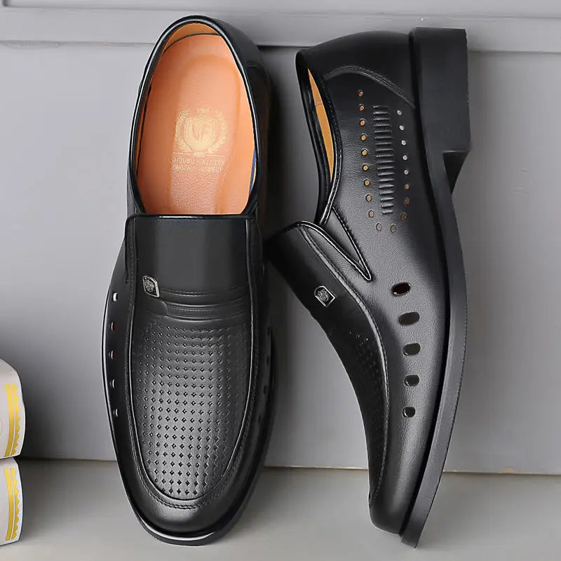 Hollow Breathable in Summer Round Toe Dress Shoes Man Soft Leather Casual Footwear 2025 Style Gentleman New Social Shoe for Men