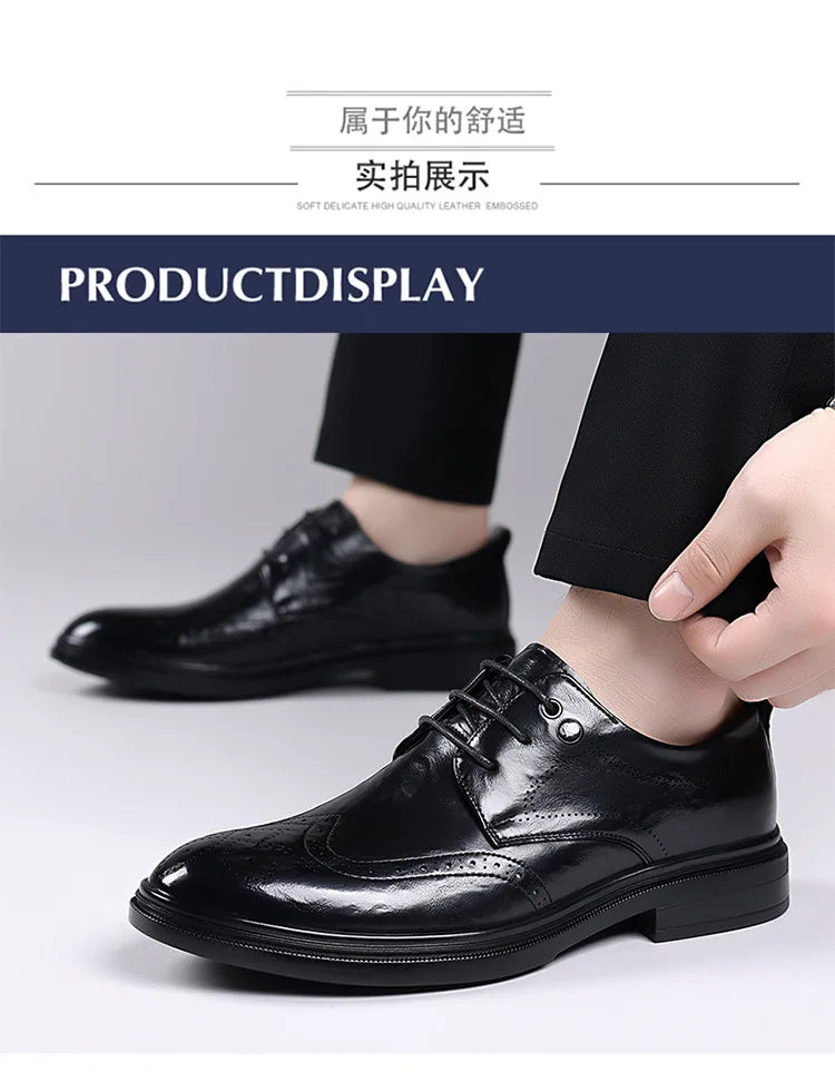 2026 Spring Autumn New Brogue Shoes for Men Solid Color Leather Dress Shoes Male Fashion Business Casual Wedding Shoe Man