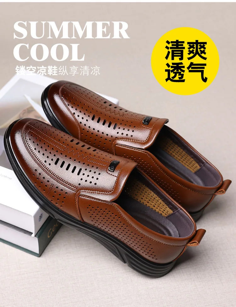 Spring Summer New Hallow Leather Shoes for Men Solid Color Fashion Dress Shoes Male Soft Sole Business Casual Shoe Man