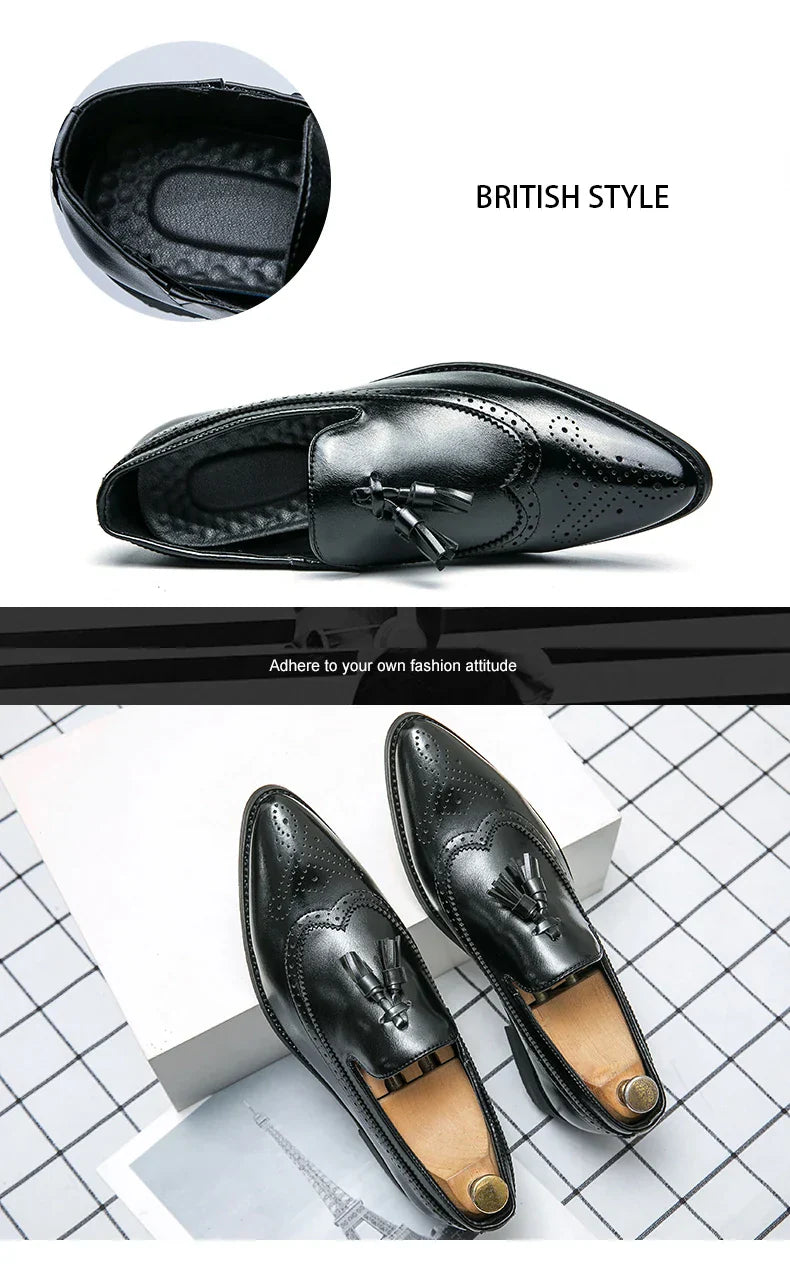 Dress Shoes Men Tassel Formal Leather Shoes Male Classic Social Casual Business Brogue Shoes Wedding Party Leather Loafers Male