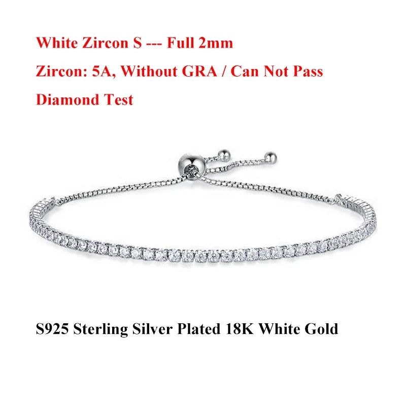 Full 2mm Moissanite Diamond Tennis Bracelet for Woman Man Certified s925 Silver Plated 18K Adjustable Link Chain Bracelets