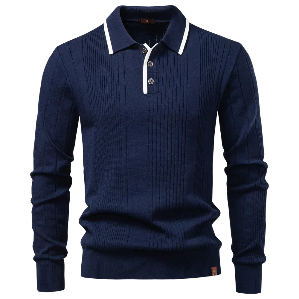 New Top Button Down Polo Shirt Men Solid Color Long Sleeve Fall Winter Luxury Warm Touch Business Casual Mens Sweatershirt