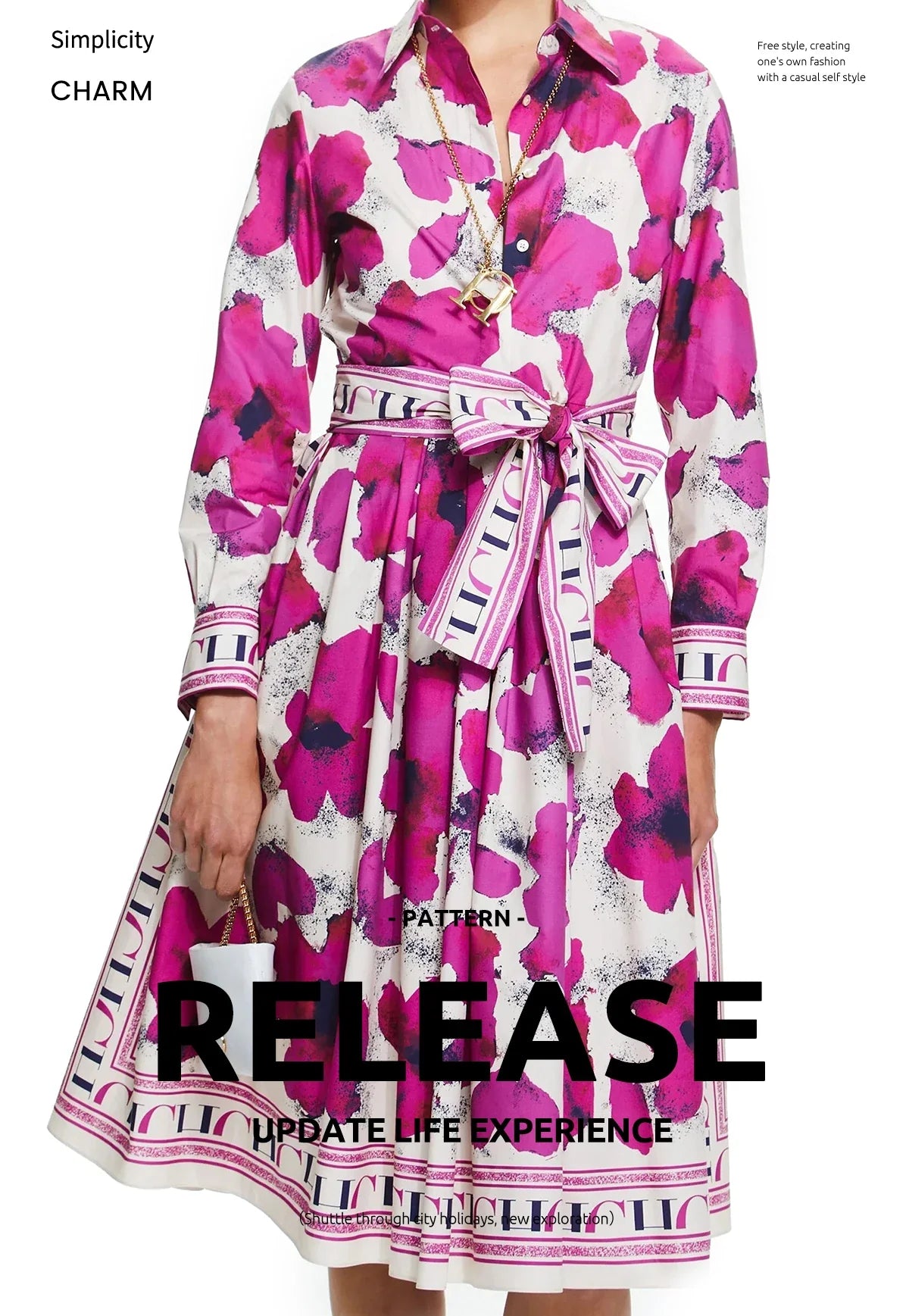 Women's Dress New Long sleeved Shirt Long Skirt Flower Print Party Dress