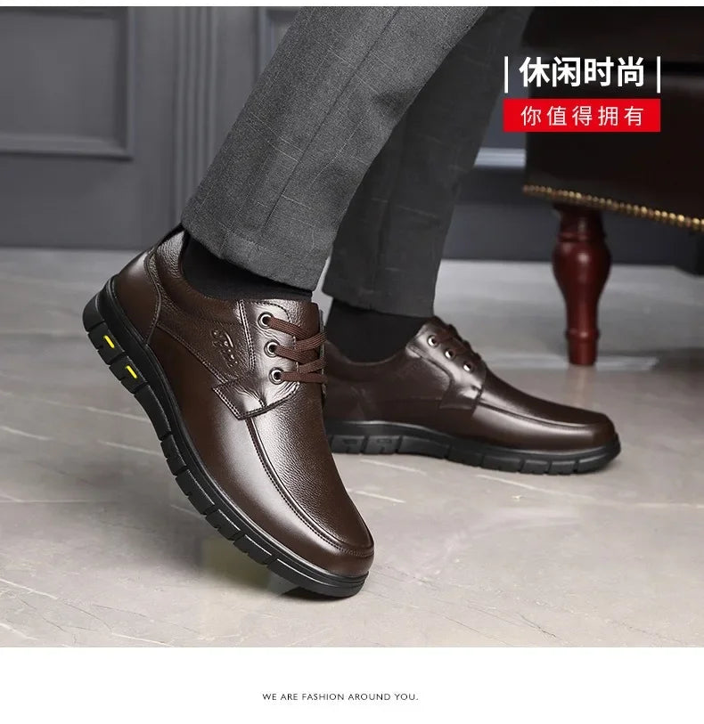 Men PU leather Casual Shoes Soft Sole Lace-up Luxury Brand Middle-aged Old Man Dad Lightweight Loafers Shoes  Zapatillas