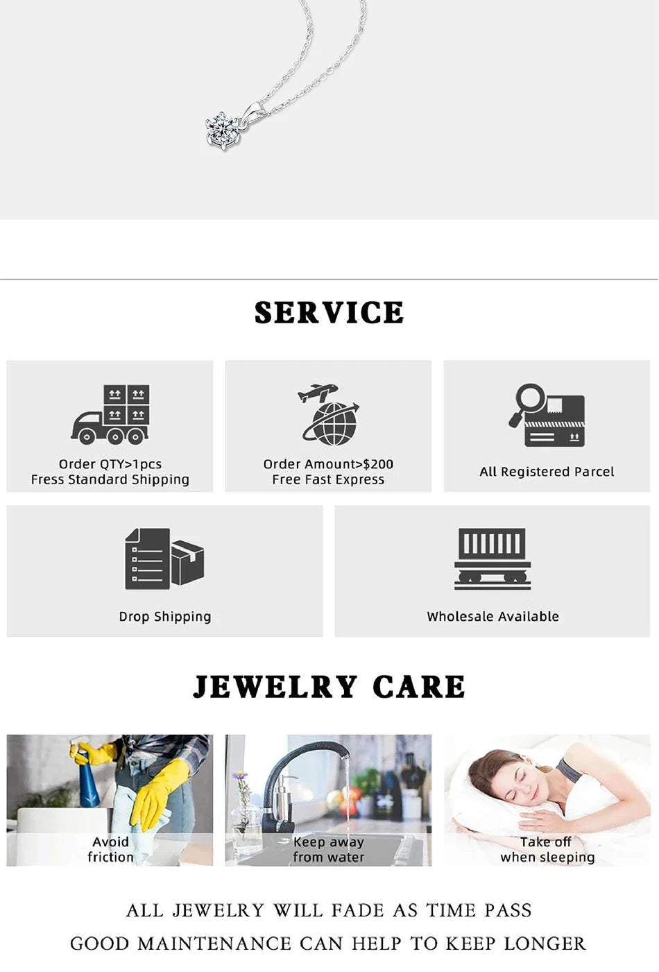 0.5-5CT Moissanite Necklace for Women S925 Pure Silver Classic Six Claw Round Diamond Pendant Minimalist Wedding Jewelry