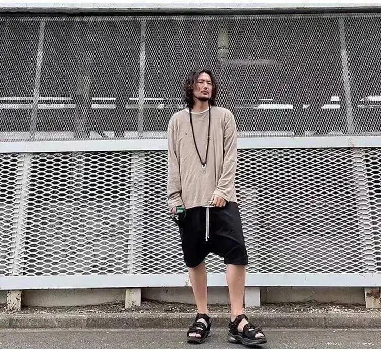 Summer New Men's Tide Y2K Original Design High Street cotton Fashion Punk Dark Casual Loose Cropped Pants Shorts Ins HK5611