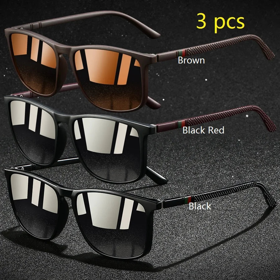 3 PCS Fashion Vintage Check Square Sunglasses Men WomenDriving Fishing Luxury Brand Designer Sun Glasses Retro UV400  Eyewear